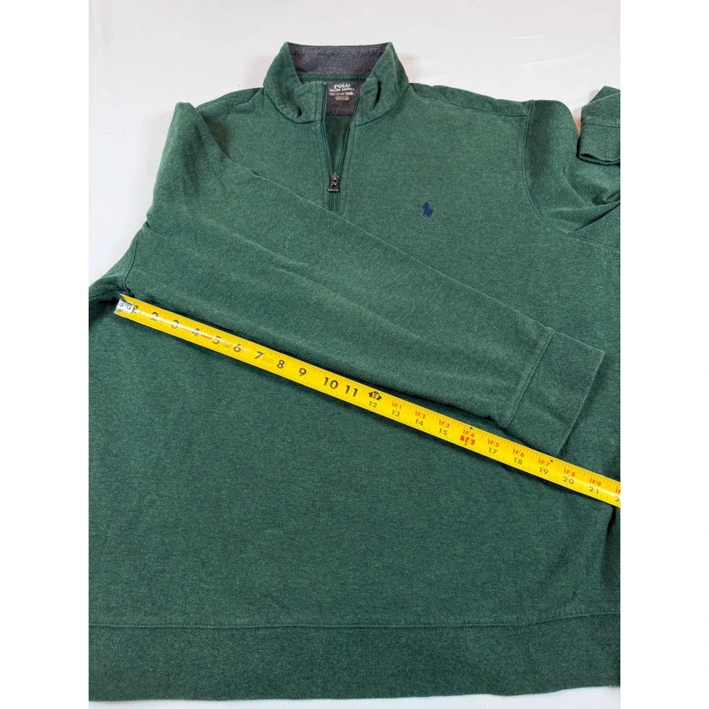 Polo Ralph Lauren Mens XXL‎ Green Quarter Zip Pullover Sweatshirt Pony Logo